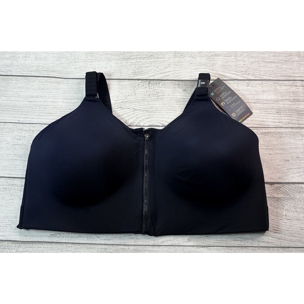 TORRID Active High Impact Zip Front Wireless Sports Bra Black Size 42D